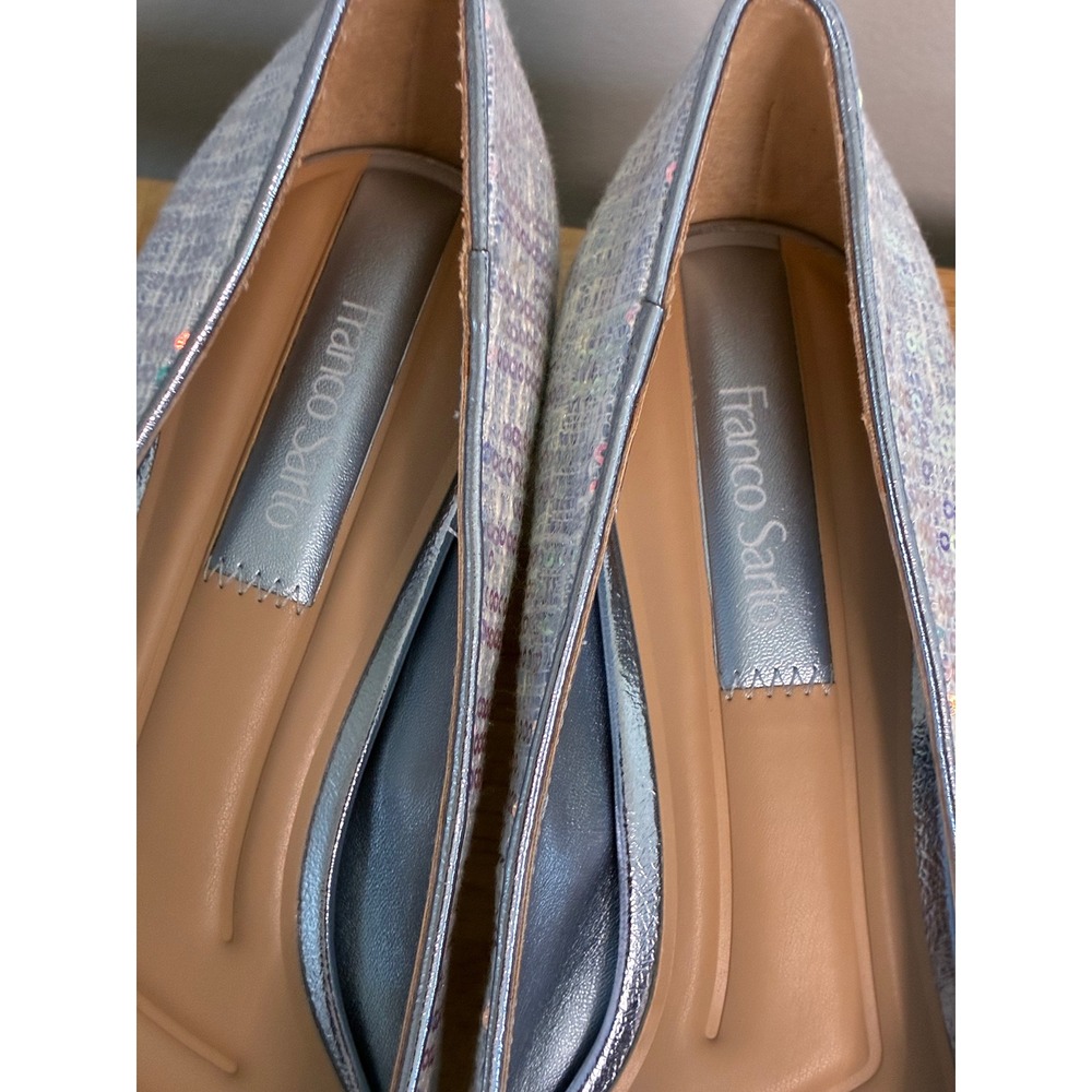 Franco Sarto Natalia2 Light Blue Sequin Tweed Block Heel Bow Pumps 9M - Picture 8 of 16